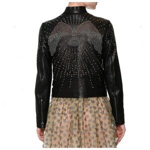 RARE VALENTINO Eagle Star Studded Nappa Black Genuine Leather Moto Jacket